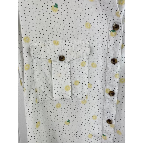 SO Womens Size Large White w/Black Polka Dots & Lemons Button Up Shirt - Picture 4 of 11